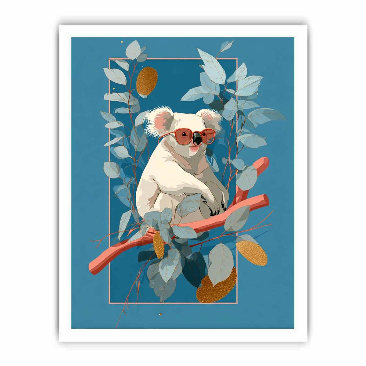Cool koala illustration Canvas Print with eucalyptus leaves