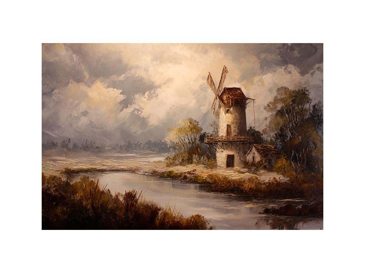 Rustic windmill landscape Canvas Print
