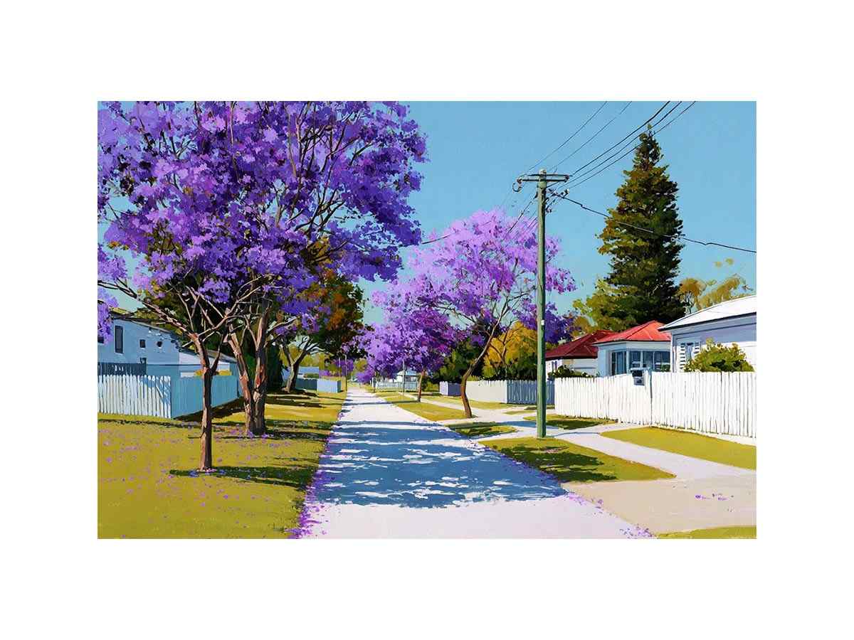 Purple jacaranda street landscape Canvas Print