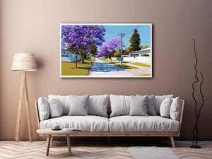 Purple jacaranda street landscape Canvas Print