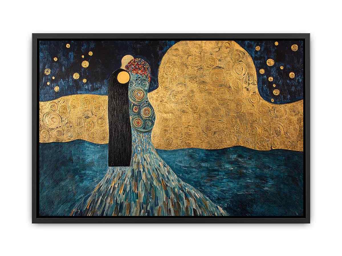 Surreal couple Canvas Print with gold moon and stars