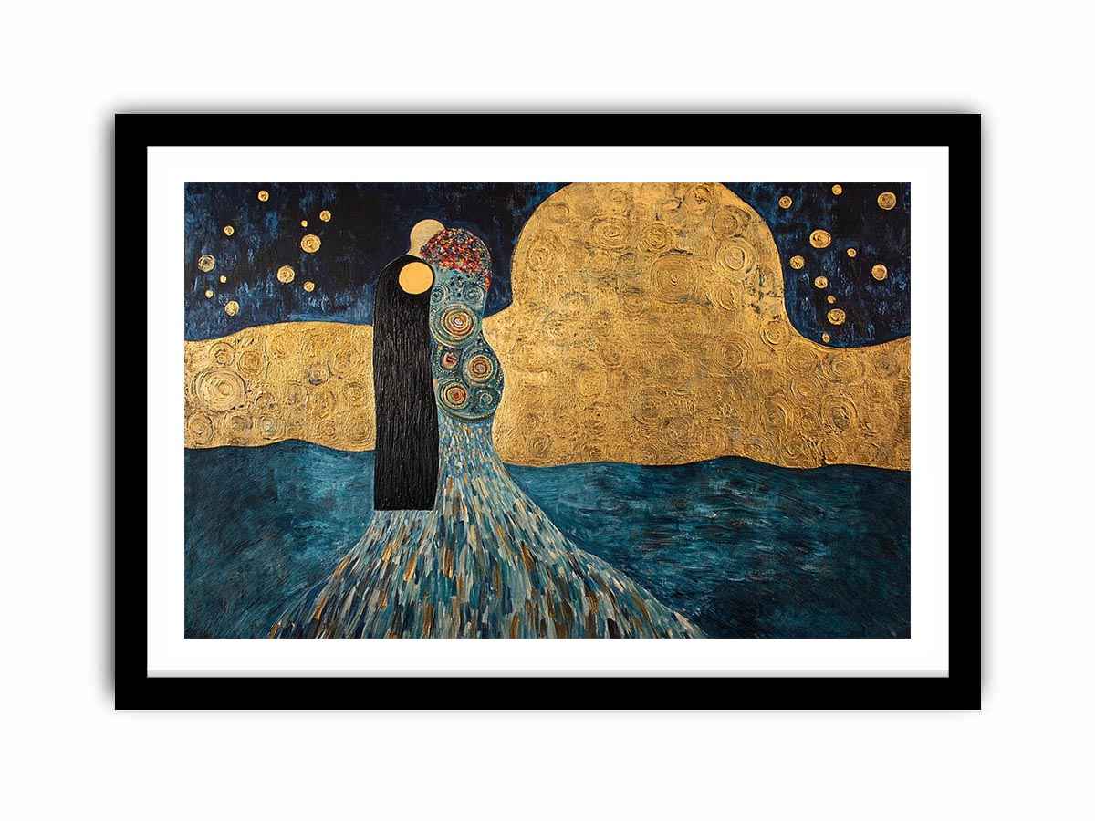 Surreal couple Canvas Print with gold moon and stars