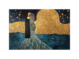 Surreal couple Canvas Print with gold moon and stars