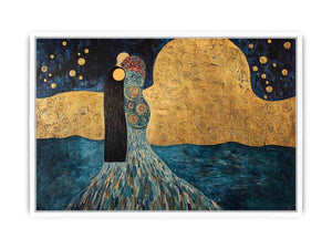 Surreal couple Canvas Print with gold moon and stars
