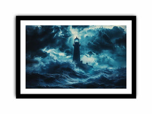 Dark storm lighthouse Canvas Print with ocean waves