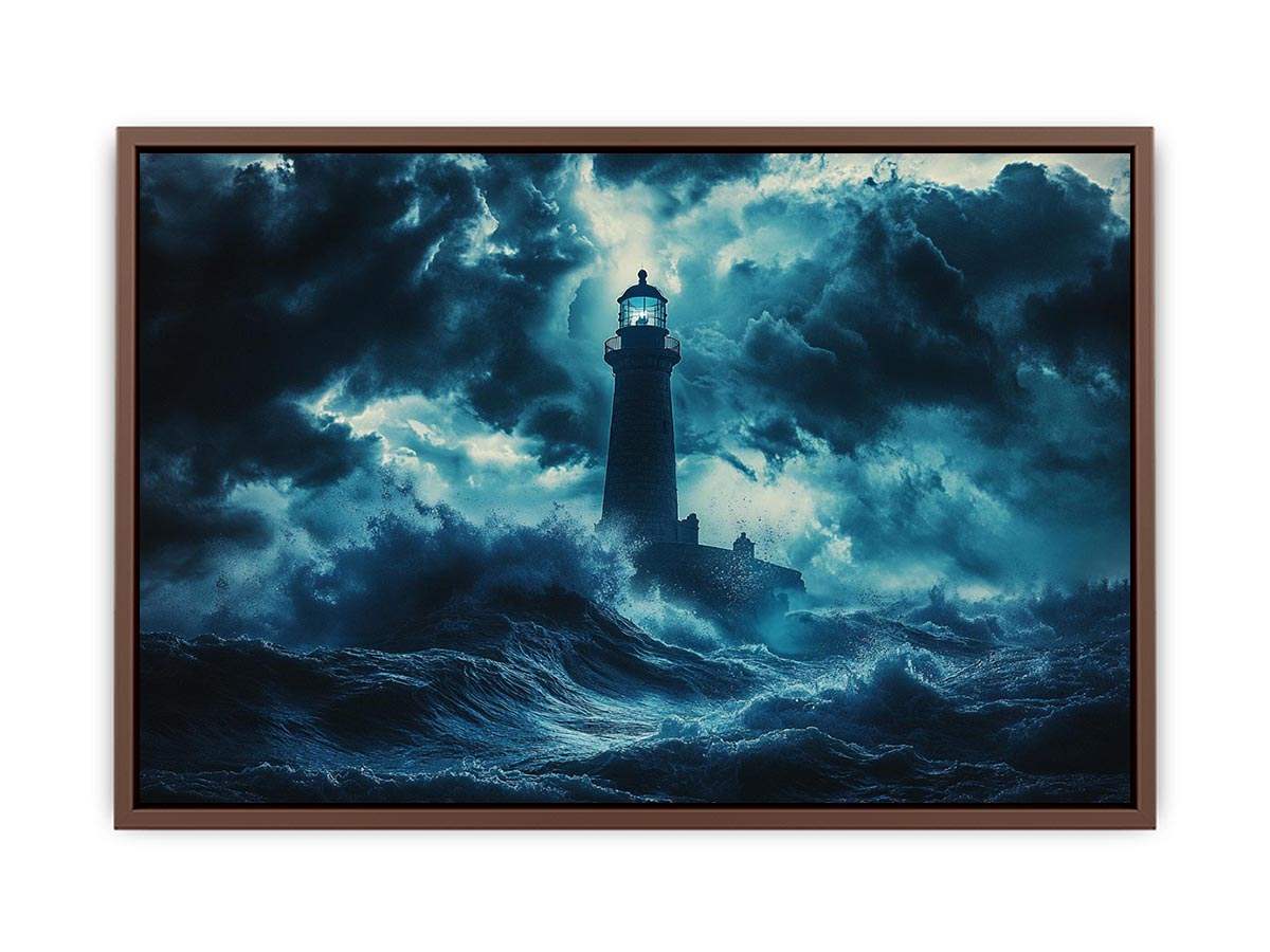 Dark storm lighthouse Canvas Print with ocean waves