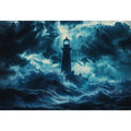 Dark storm lighthouse Canvas Print with ocean waves
