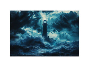 Dark storm lighthouse Canvas Print with ocean waves