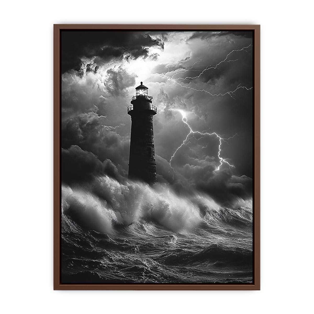 Black and white lighthouse Canvas Print with lightning storm
