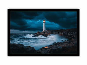 Stormy coastal lighthouse Canvas Print with ocean waves