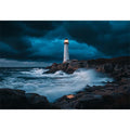 Stormy coastal lighthouse Canvas Print with ocean waves
