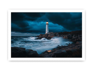 Stormy coastal lighthouse Canvas Print with ocean waves