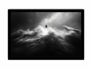 Black and white lighthouse Canvas Print with storm waves