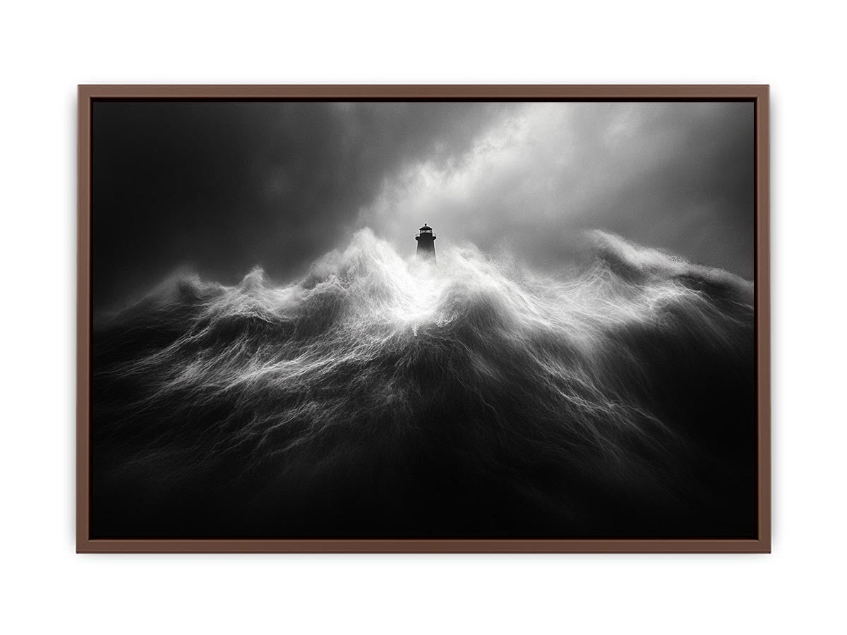 Black and white lighthouse Canvas Print with storm waves