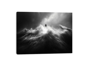 Black and white lighthouse Canvas Print with storm waves