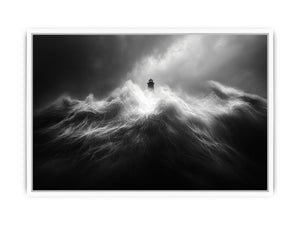 Black and white lighthouse Canvas Print with storm waves