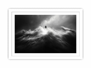 Black and white lighthouse Canvas Print with storm waves