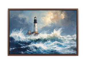 Blue coastal lighthouse Canvas Print with ocean waves