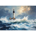 Blue coastal lighthouse Canvas Print with ocean waves