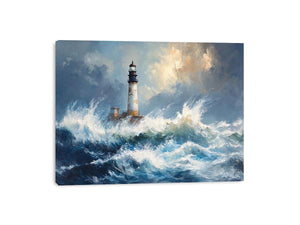 Blue coastal lighthouse Canvas Print with ocean waves