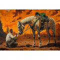 Western horse and cowboy Canvas Print with desert sunset