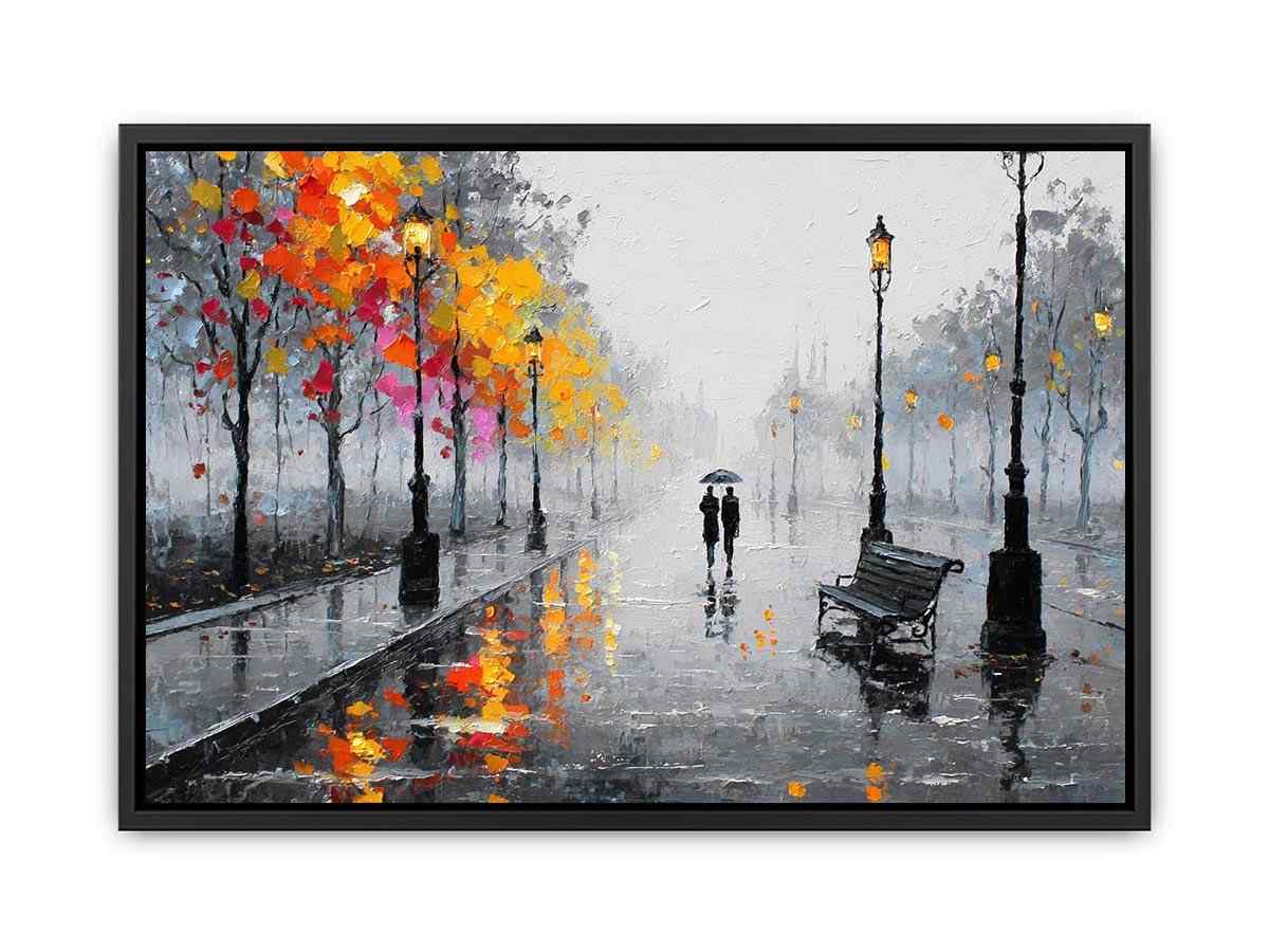 romantic rainy street couple painting autumn lights canvas Canvas Print modern impressionist