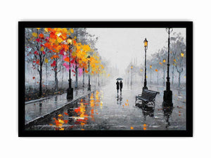 romantic rainy street couple painting autumn lights canvas Canvas Print modern impressionist