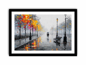 romantic rainy street couple painting autumn lights canvas Canvas Print modern impressionist