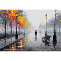 romantic rainy street couple painting autumn lights canvas Canvas Print modern impressionist