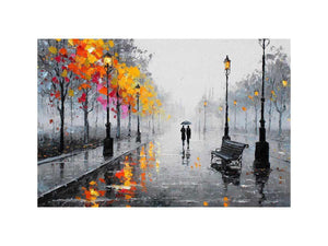 romantic rainy street couple painting autumn lights canvas Canvas Print modern impressionist