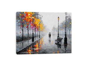 romantic rainy street couple painting autumn lights canvas Canvas Print modern impressionist