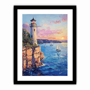 Pastel lighthouse harbor Canvas Print with sailboats