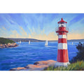 red lighthouse Canvas Print with sailboats