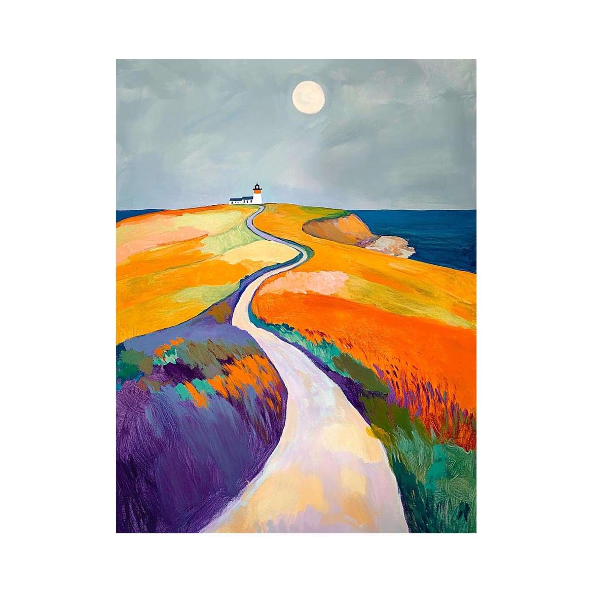 Colorful coastal lighthouse path Canvas Print