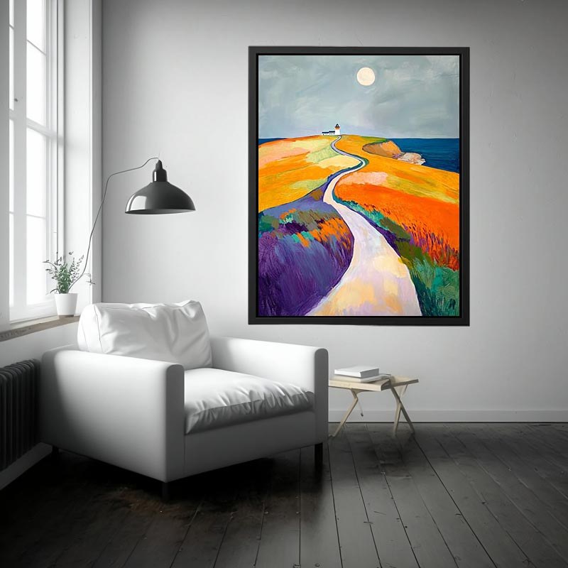 Colorful coastal lighthouse path Canvas Print