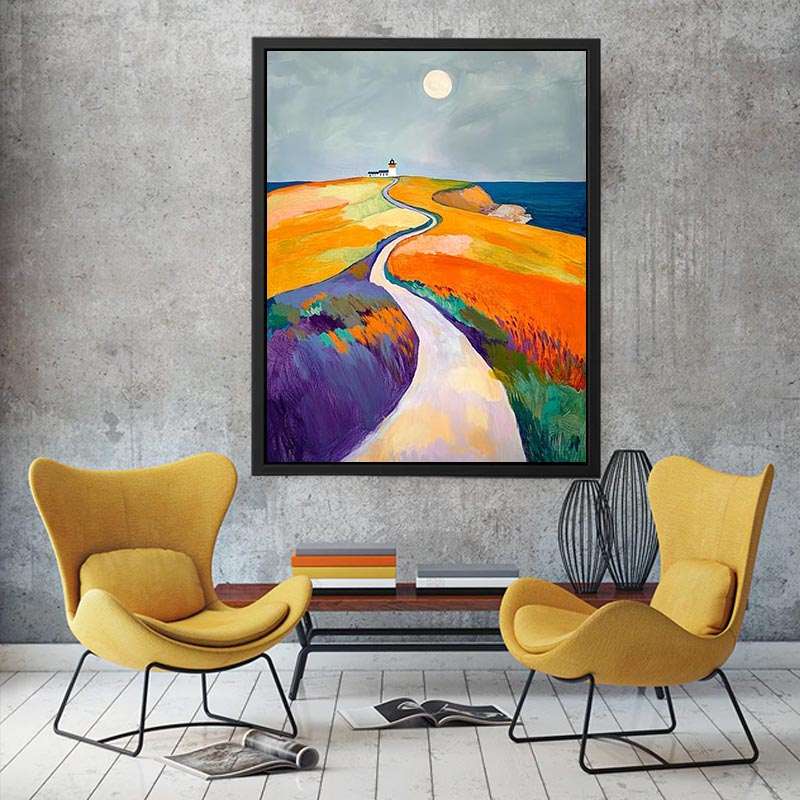 Colorful coastal lighthouse path Canvas Print