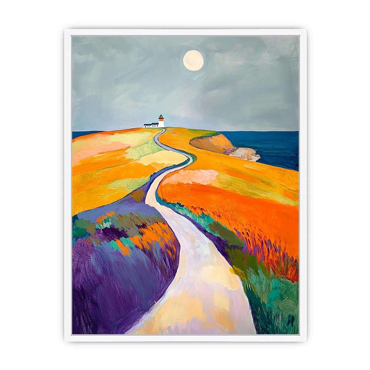 Colorful coastal lighthouse path Canvas Print
