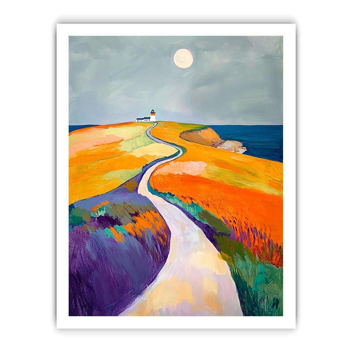 Colorful coastal lighthouse path Canvas Print