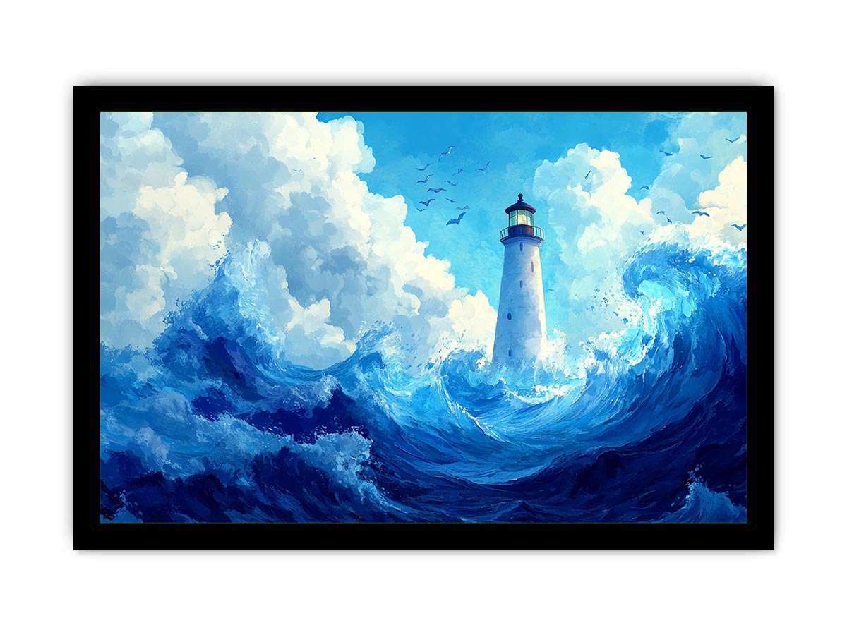 Blue lighthouse wave Canvas Print
