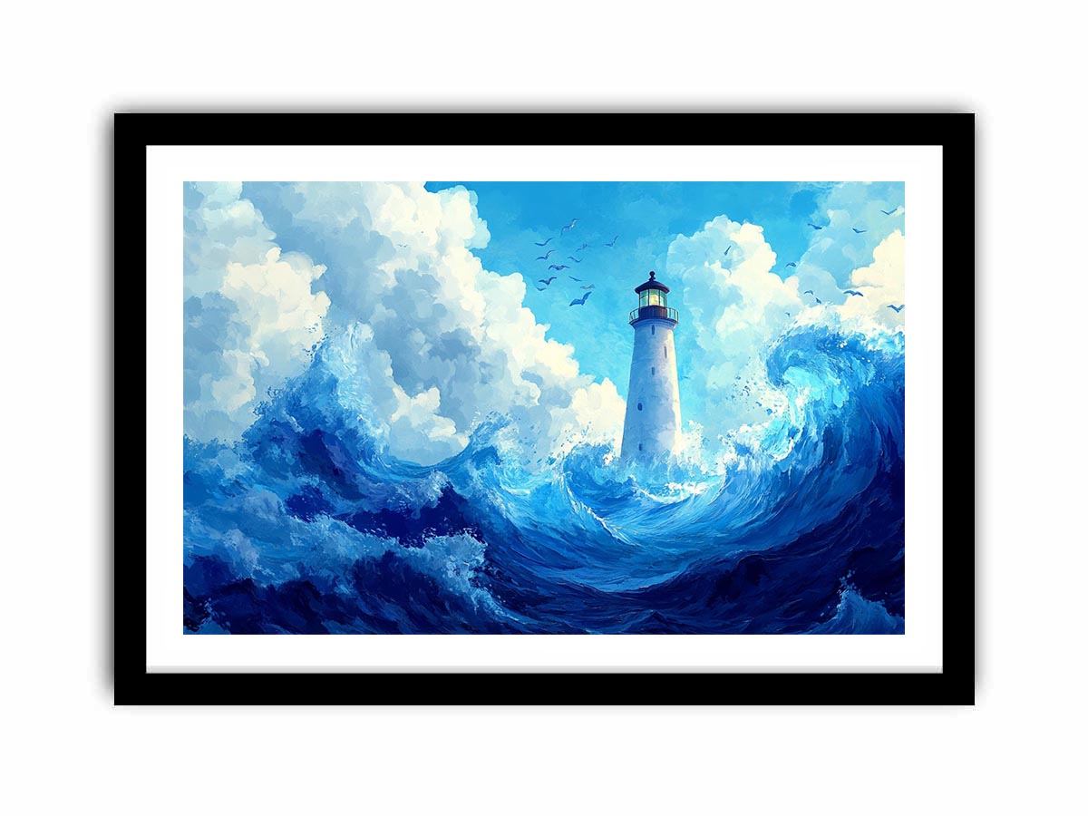 Blue lighthouse wave Canvas Print