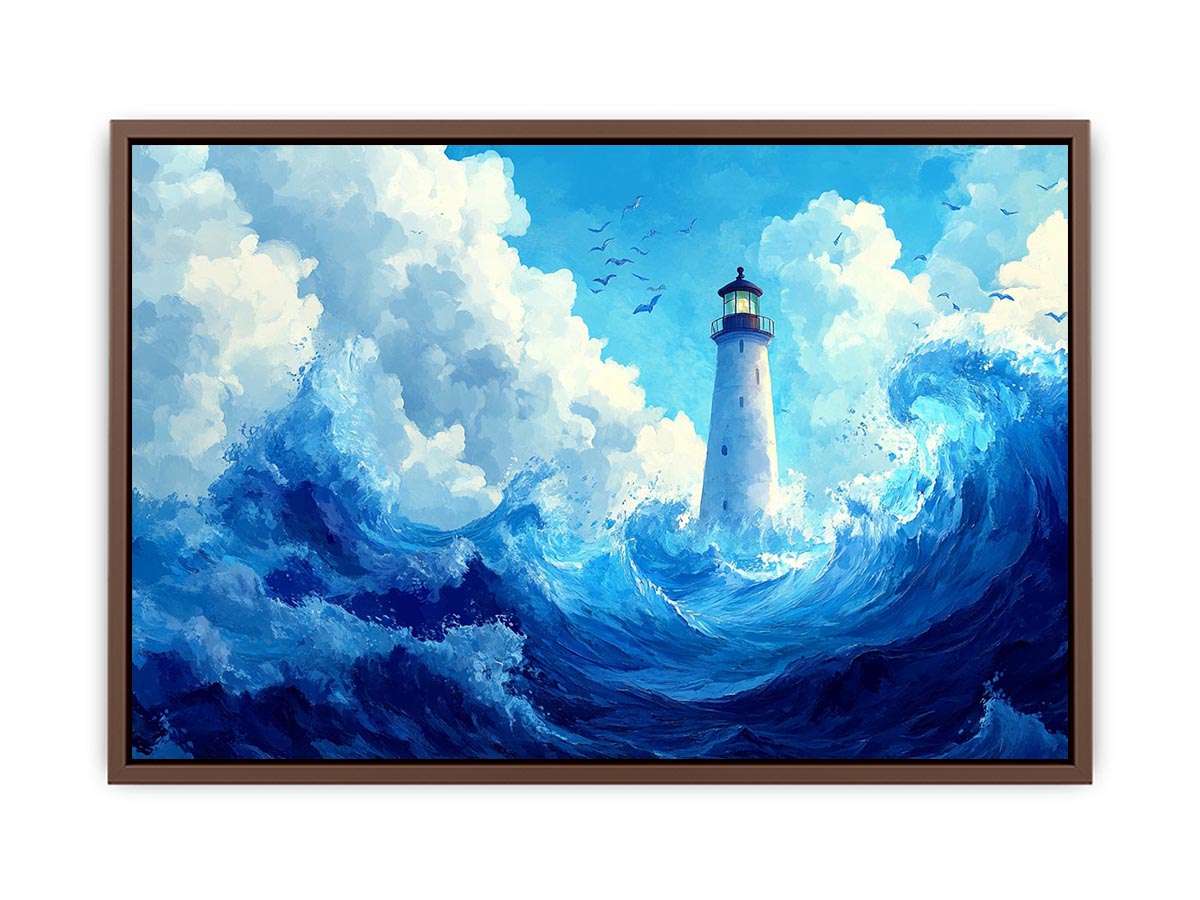 Blue lighthouse wave Canvas Print