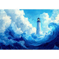 Blue lighthouse wave Canvas Print