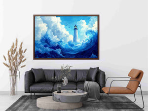 Blue lighthouse wave Canvas Print