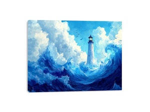 Blue lighthouse wave Canvas Print