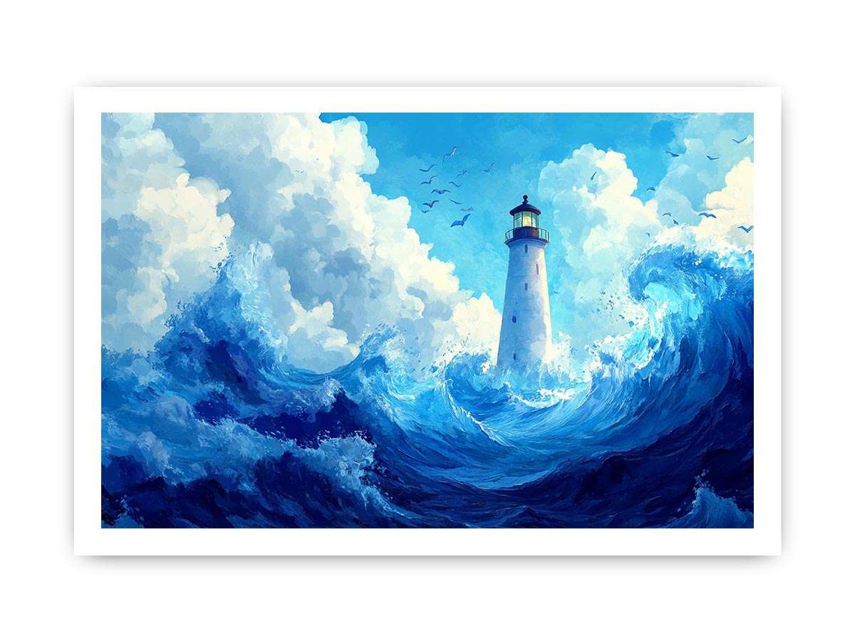 Blue lighthouse wave Canvas Print