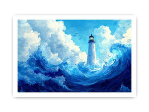 Blue lighthouse wave Canvas Print