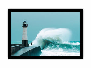 Coastal lighthouse wave Canvas Print