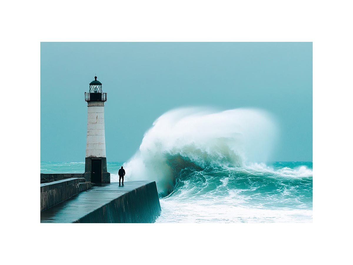 Coastal lighthouse wave Canvas Print