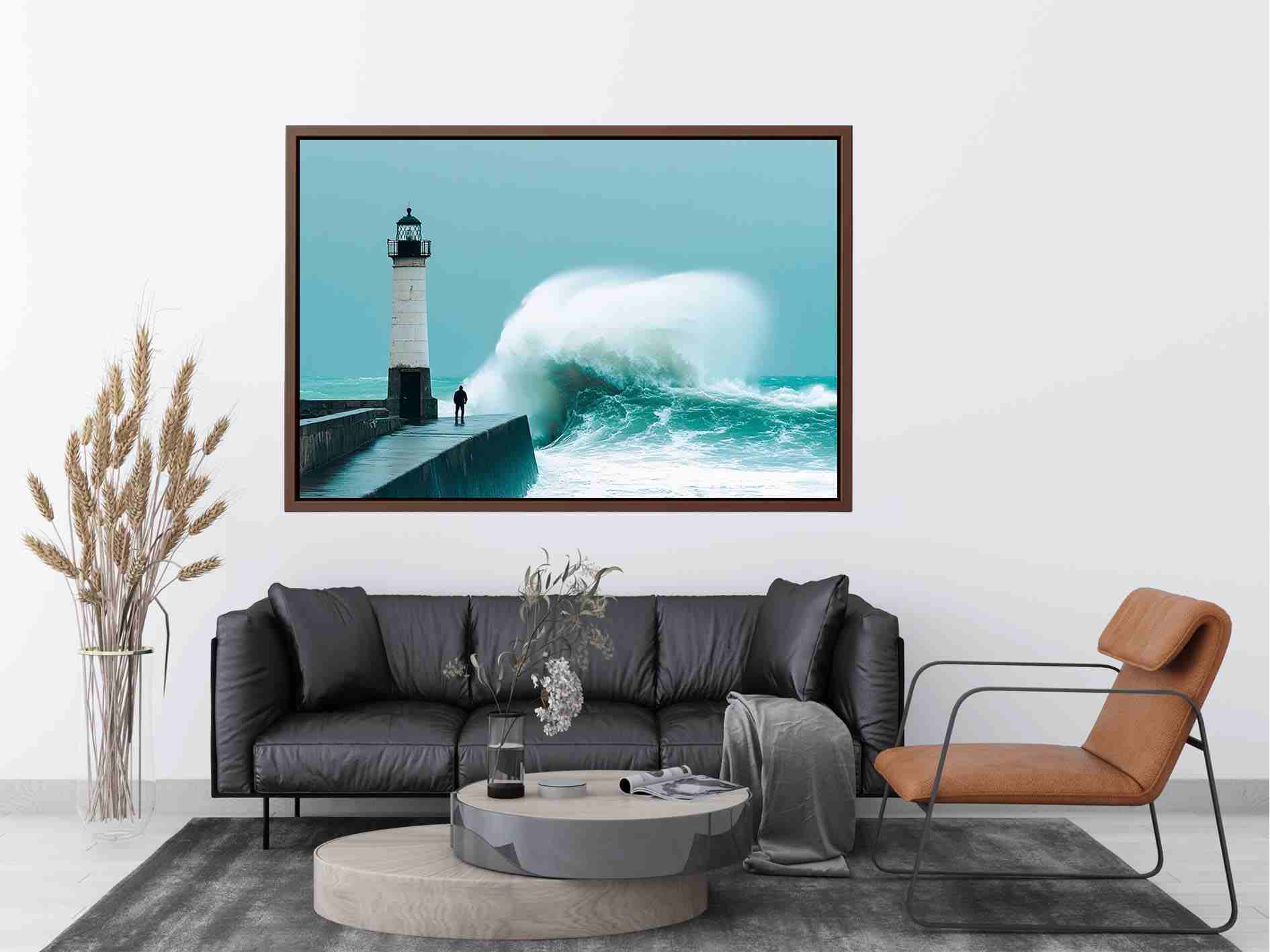 Coastal lighthouse wave Canvas Print