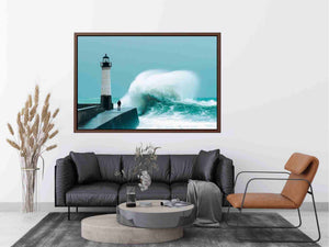 Coastal lighthouse wave Canvas Print